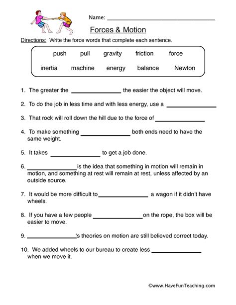 physical science motion and forces worksheet answer key